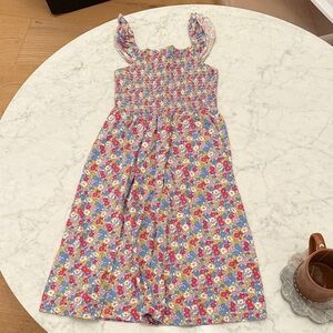 Mini Boden Shirred Jersey Dress, Festive Pink Nautical Floral